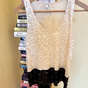 J. Crew Sequin Cream and Navy Tank Size S